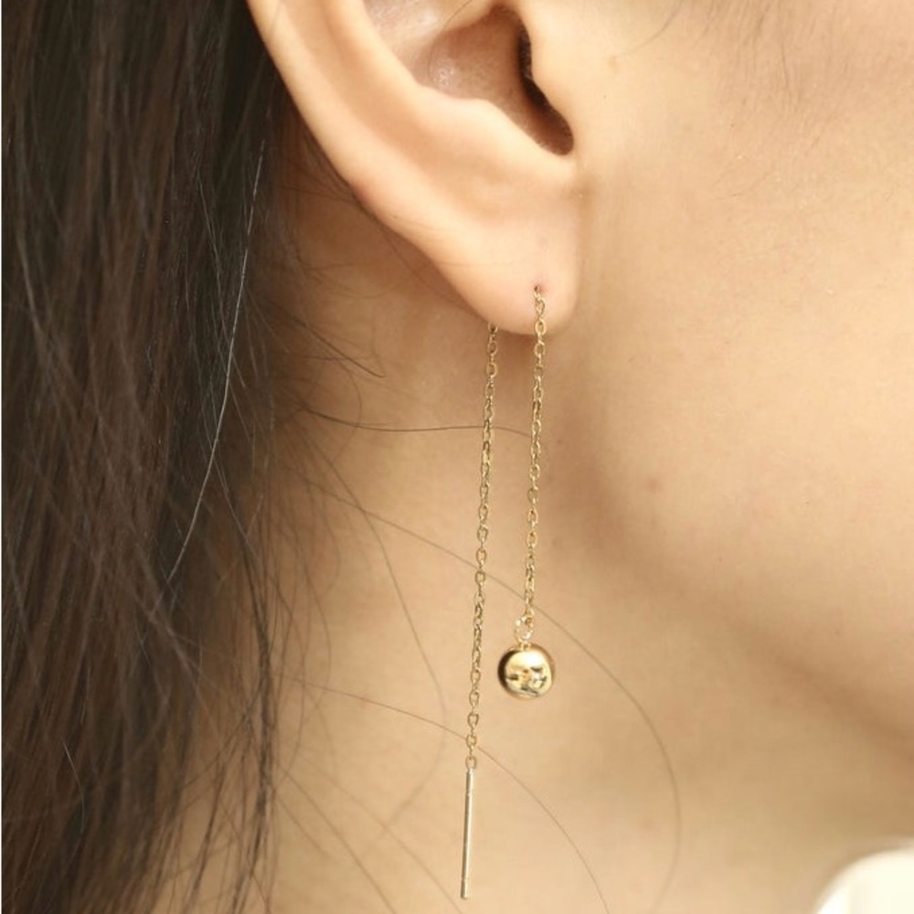 Gold ball and chain threader earrings